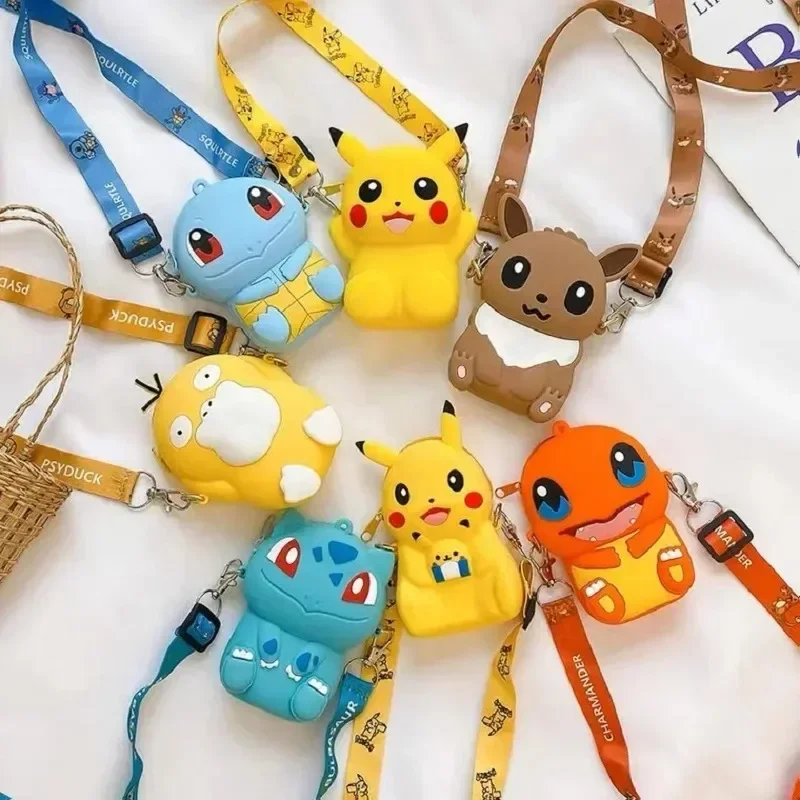 Pokemon Anime Pikachu Lovely Fashion Bag Princess Small Storage Silicone Purse Messenger Cartoon Figures Model Toys Kids Gift