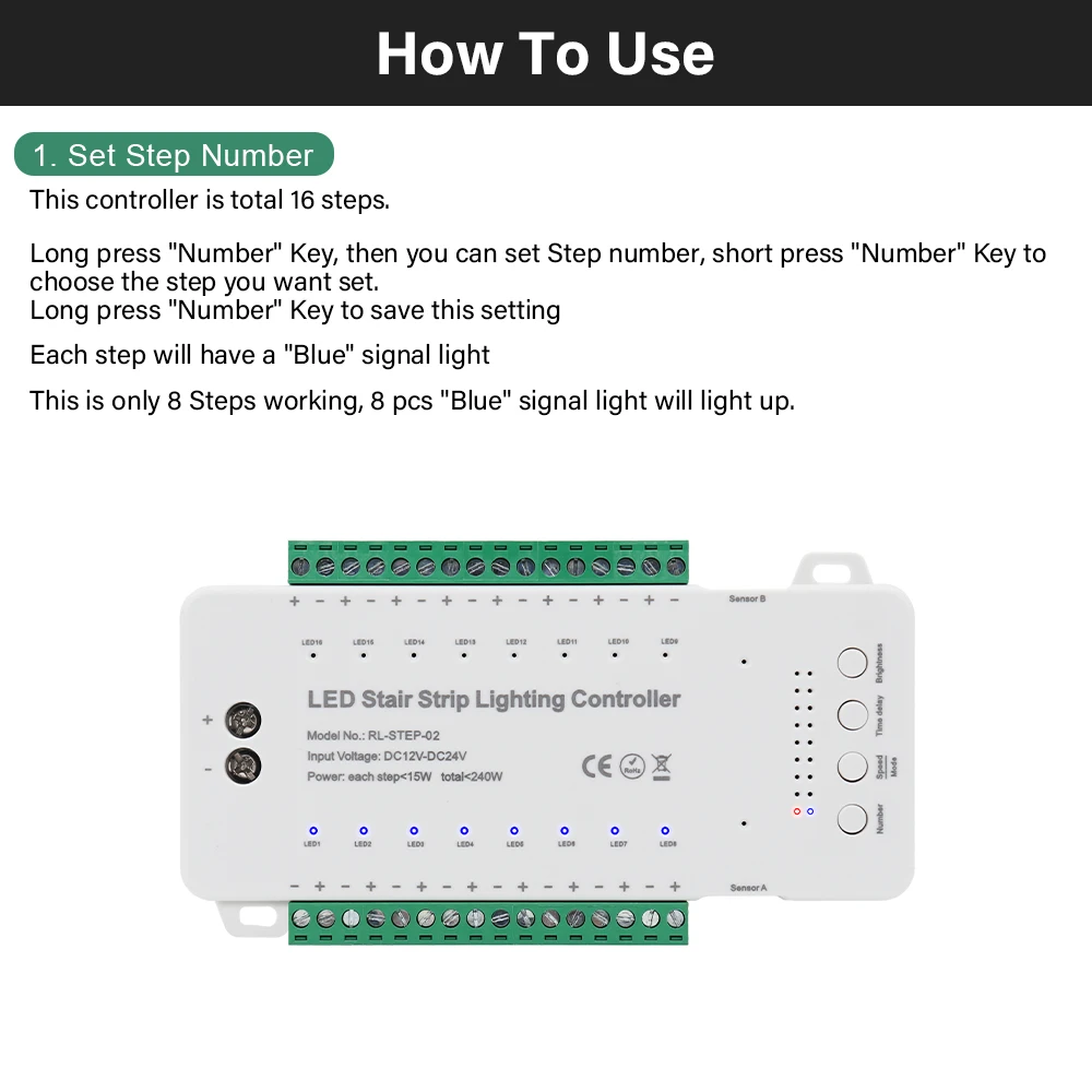 LED Stair Light Controller 24V LED Strip Stair Motion Sensor Switch 16/28 Step DIY Color Stair Lighting LED Strips Home Decor