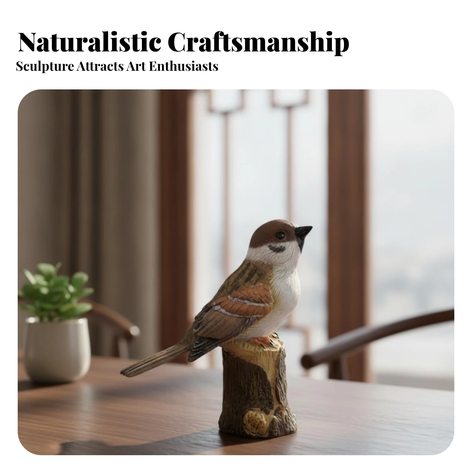 Tree Stump Bird Figurine House Decoration Sparrow Figurine Detailed Miniature Resin Bird Ornament Wood-Like Base for Tabletop