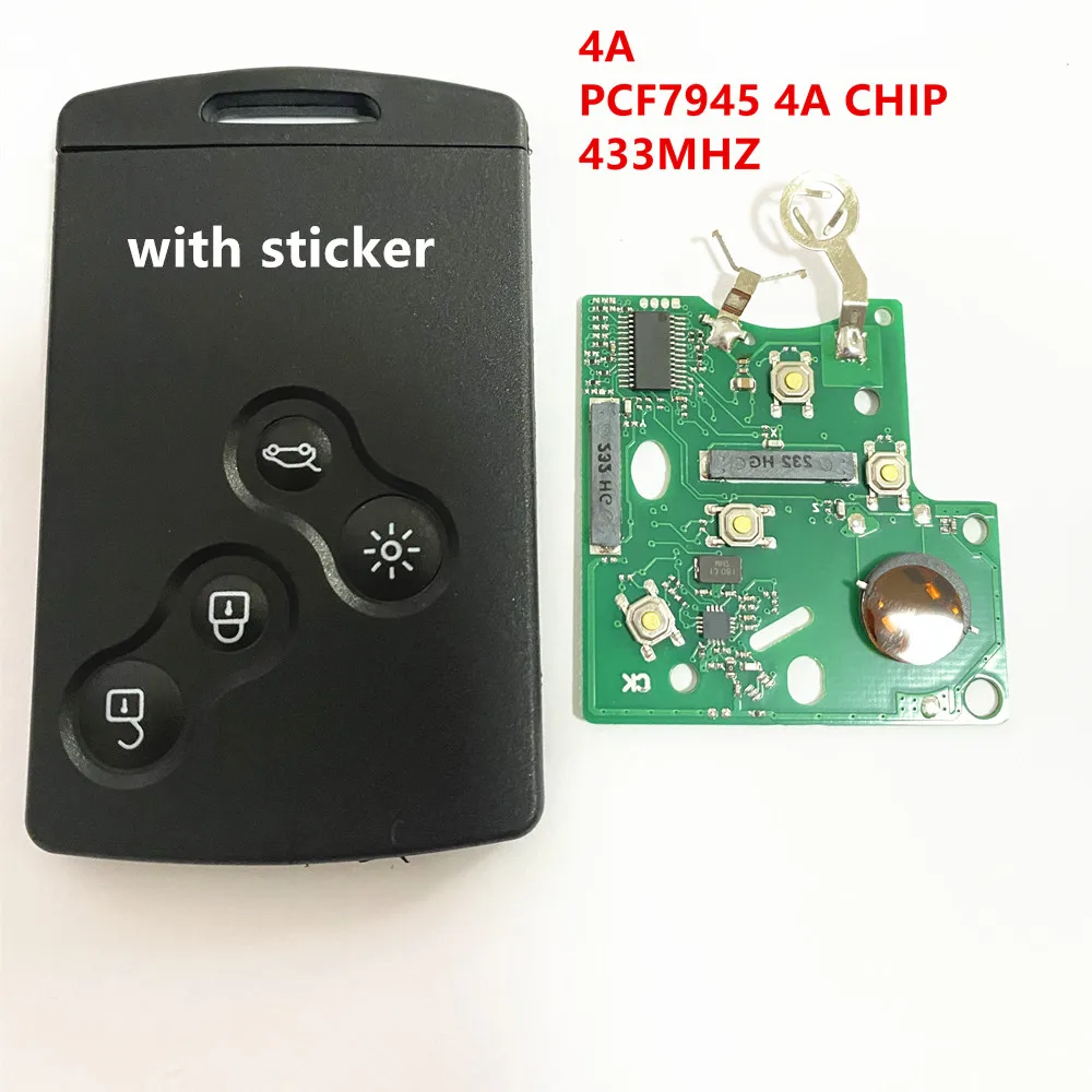 1/3/5pcs 4 button remote key card keyless smart key 433mhz 4A PCF7945 chip 7945 for Renault Clio 4 Key captur key After 2013