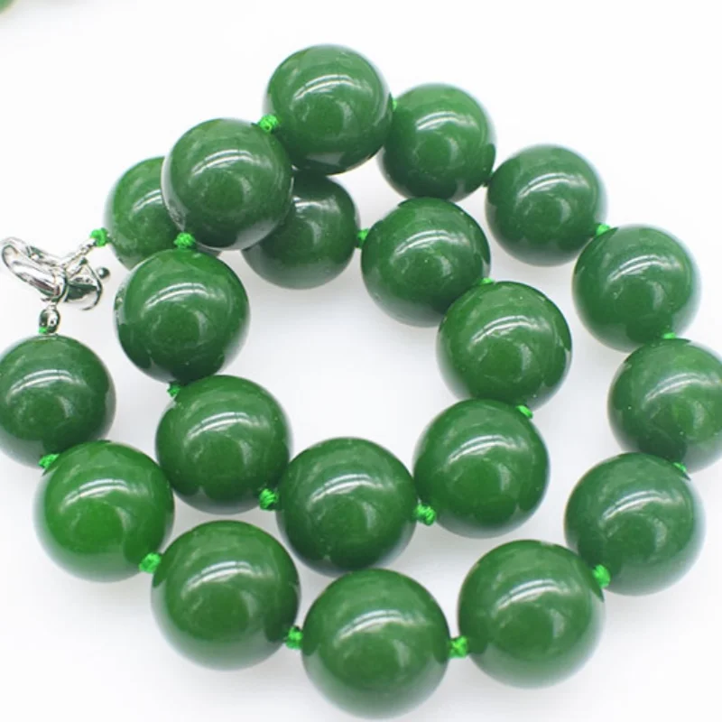 Nature Jade New Green round Beads Necklace for Women 10mm-20mm Six Sizes 45cm Jewelry Accessory