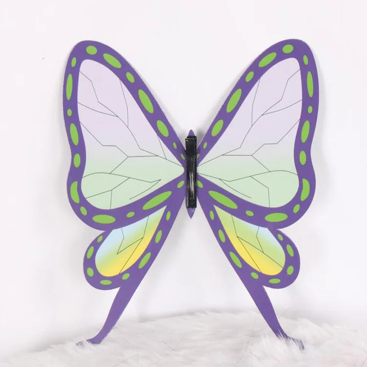 Anime Chasseur De Demons Cosplay Wig  Butterfly Hair Clip Long Black Purple Wig Anime Hair Wigs for Halloween Costume Party