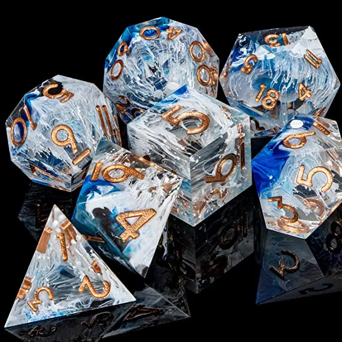 D+D D6 Blue&White D20 RPG Polyhedral Dnd Sharp Edge Resin Dice Set For Dungeon and Dragon Pathfinder Tabletop Role Playing Games