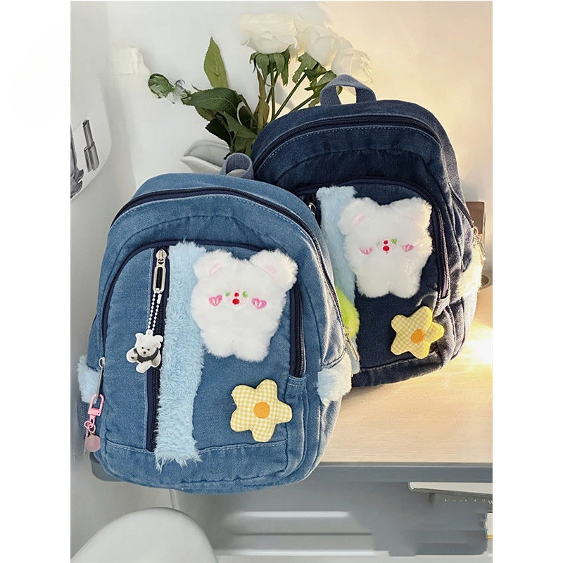 Miyagawa Fashion Cute Vintage Japanese Girls Bags Mini Demin Backpack Causal Sweet Cool Jeans Kawaii Backpacks