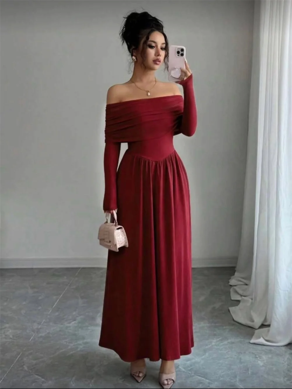 

Classic Strapless A Line Pleat Evening Dress Off The Shoulder Elegant Woman Prom Gown Ankle Length Customized Party Dress