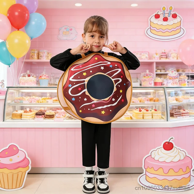 

Doughnut Cosplay Funny Costume Enfant Food Themed World Book Day Stage Performance Fancy Dress Up Brown Chocolate Donut Outfit