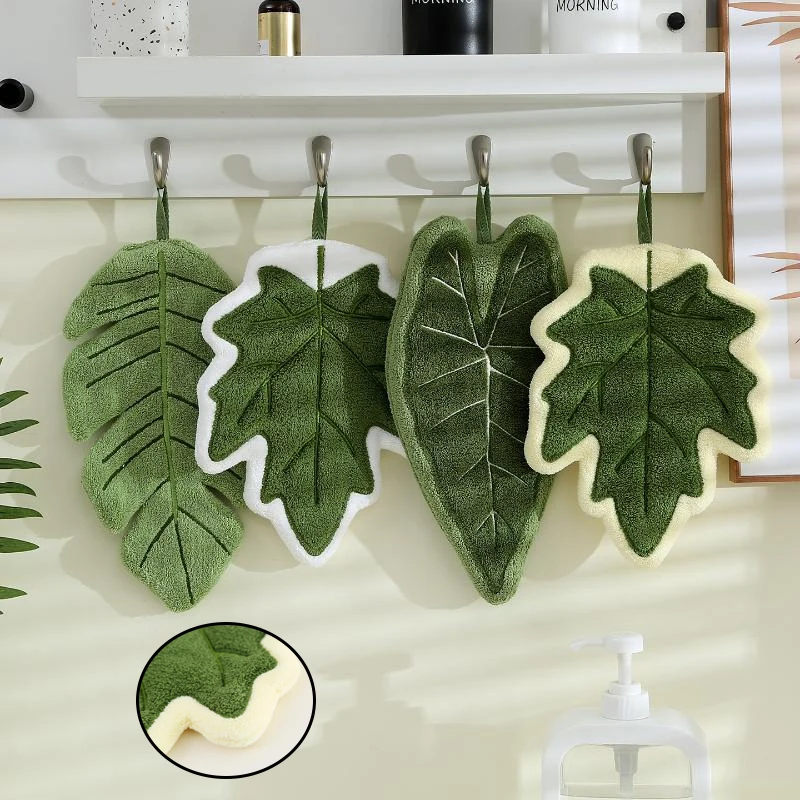 

Leaf Pattern Absorbent Hand Towel Hanging Quick Dry Cloth for Kitchen & Bathroom Reusable Washable Handkerchief Portable Towel