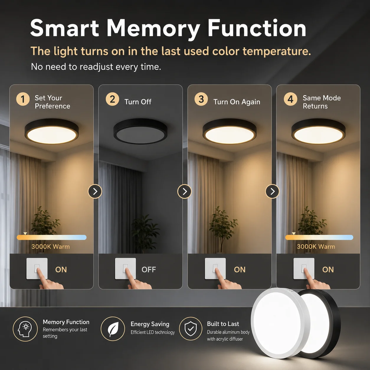 Aluminum Led Ceiling Lamp Memory Function 3Colors Indoor Panel Lighting for Living Room Kitchen Bedroom Ceiling Lights 110-265V