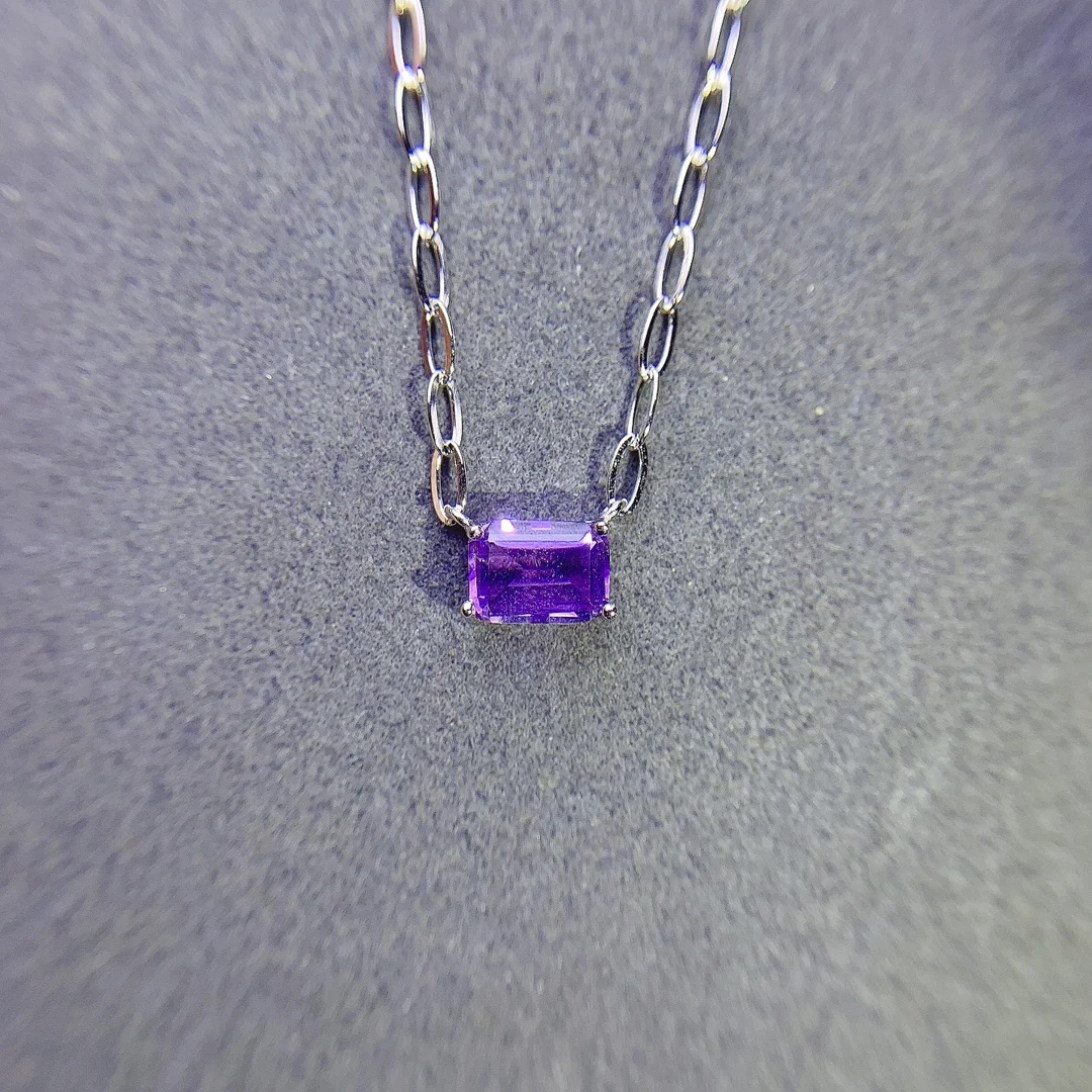 Natural Amethyst Pendant, 925 Silver Certified, 6x8mm Purple Gemstone, Girl's Holiday Gift, Free product shipping