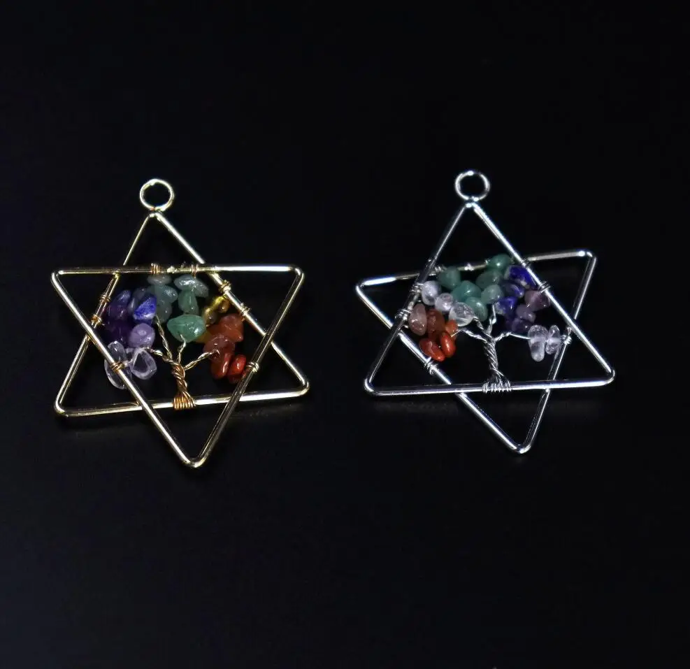 1PC Star of David Pendant Necklaces Natural Stones Crystal Gravel Chakra Chips Tree of Life Meditation Amulet Charms F1697