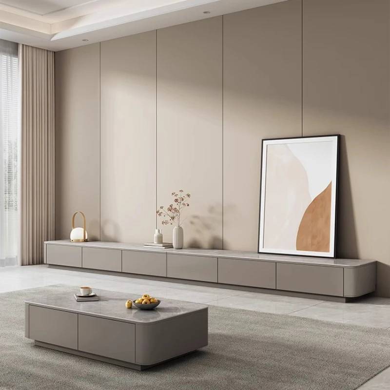 

Modern Simple TV Cabinet Storage Floor-standing Solid Wood Rock Floor Living Room New Italian Minimalist Light Luxury Slab Led