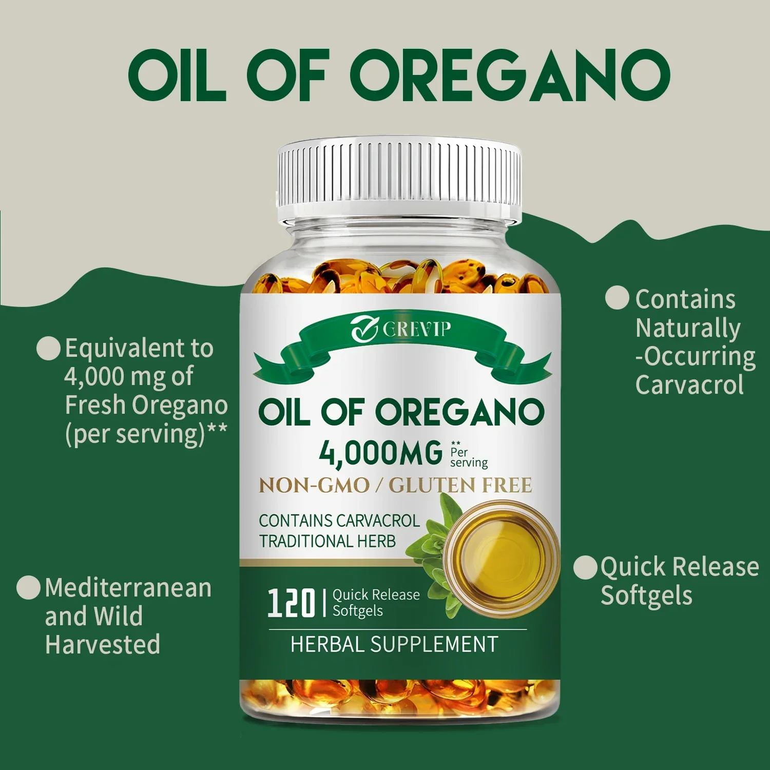 Oil of Oregano 4000mg - Relieves Bloating and Flatulence, Boosts Immunity