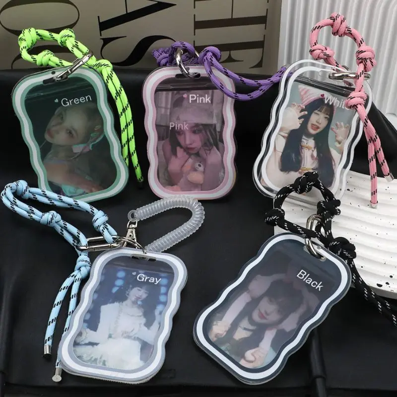 Transparent Photocard Holder With Handmade Nylon Rope Anti-loss Original Designed 3 Inch Idol Card Holder Student Photo Sleeves