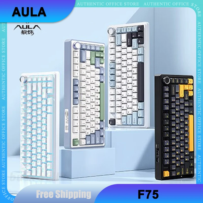 AULA  F75 Mechanical Gamer Keyboard 3 Mode 2.4G/Bluetooth Wireless Keyboard Hot Swap 80 Key RGB Customized Gaming Keyboard Gifts