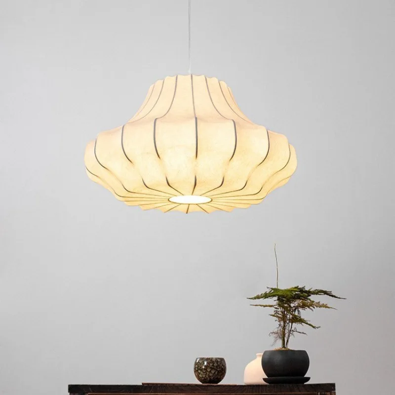 

Designer Cream Mid-Century Pendant - Japanese Wabi-Sabi Silk Light for Multi-Space & Lodge, Artistic Chandelier