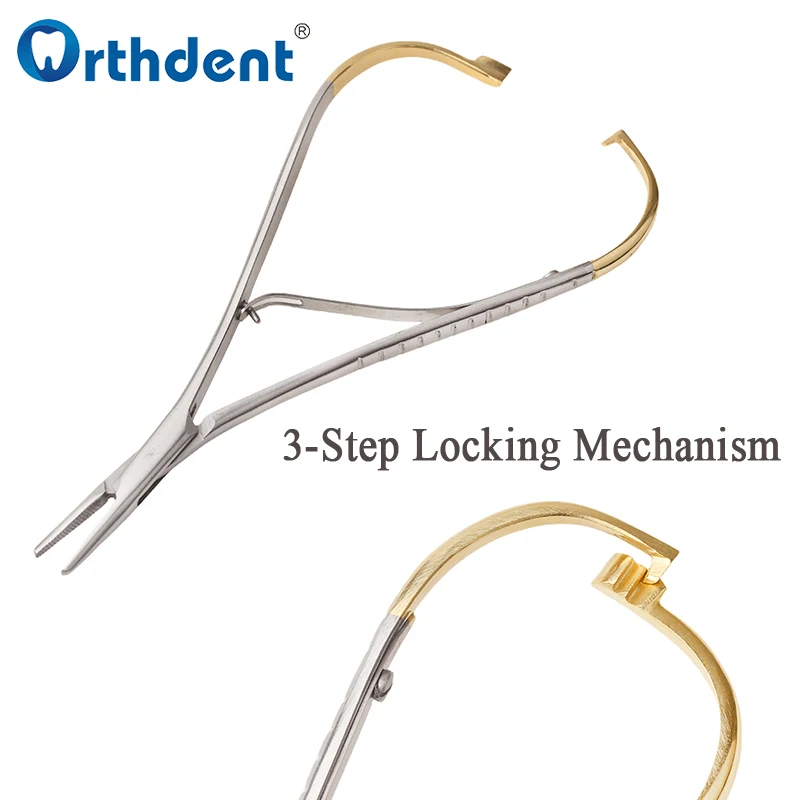Dental Needle Holder Forceps Straight Head Curved Gold Plated Handle Stainless Steel Orthodontic Plier Dentistry Lab Instrument