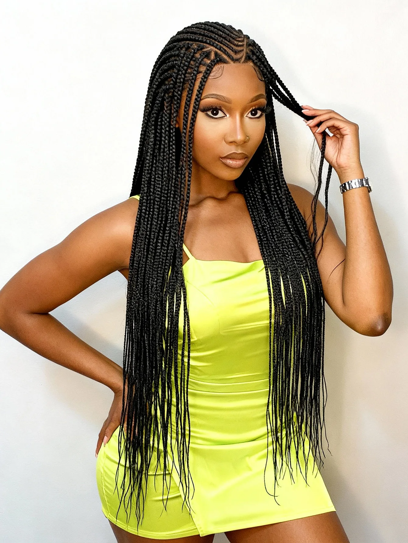 Synthetic Full Lace Cornrow Braided Wigs Natural Braiding Hair Wigs Box Braided Lace Wigs with Baby Hair for Black Women