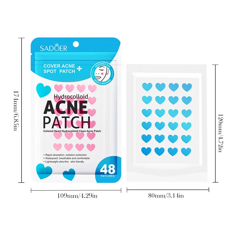 48pcs Heart-Shaped Acne Patches – Hydrocolloid Invisible Pimple Covers with Oil-Absorbing Protection for Daily Spot and Blemish
