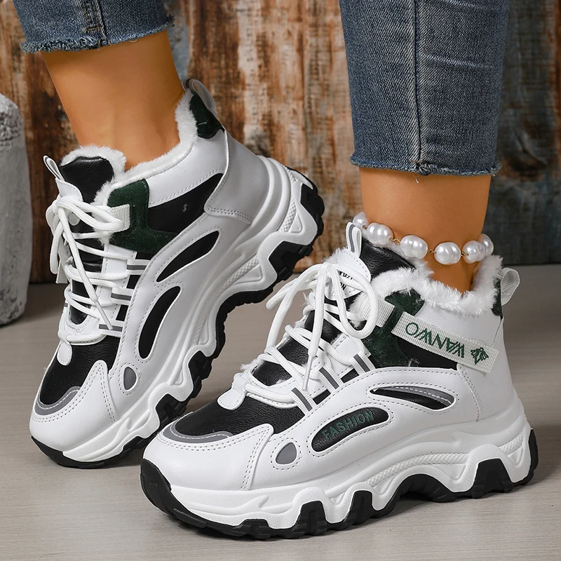 

Зимние женские кроссовки на флисовой подкладке, модная хлопковая обувь разных цветов с надписью, женская теплая спортивная обувь на толстой подошве, большие размеры 44, теплая спортивная обувь