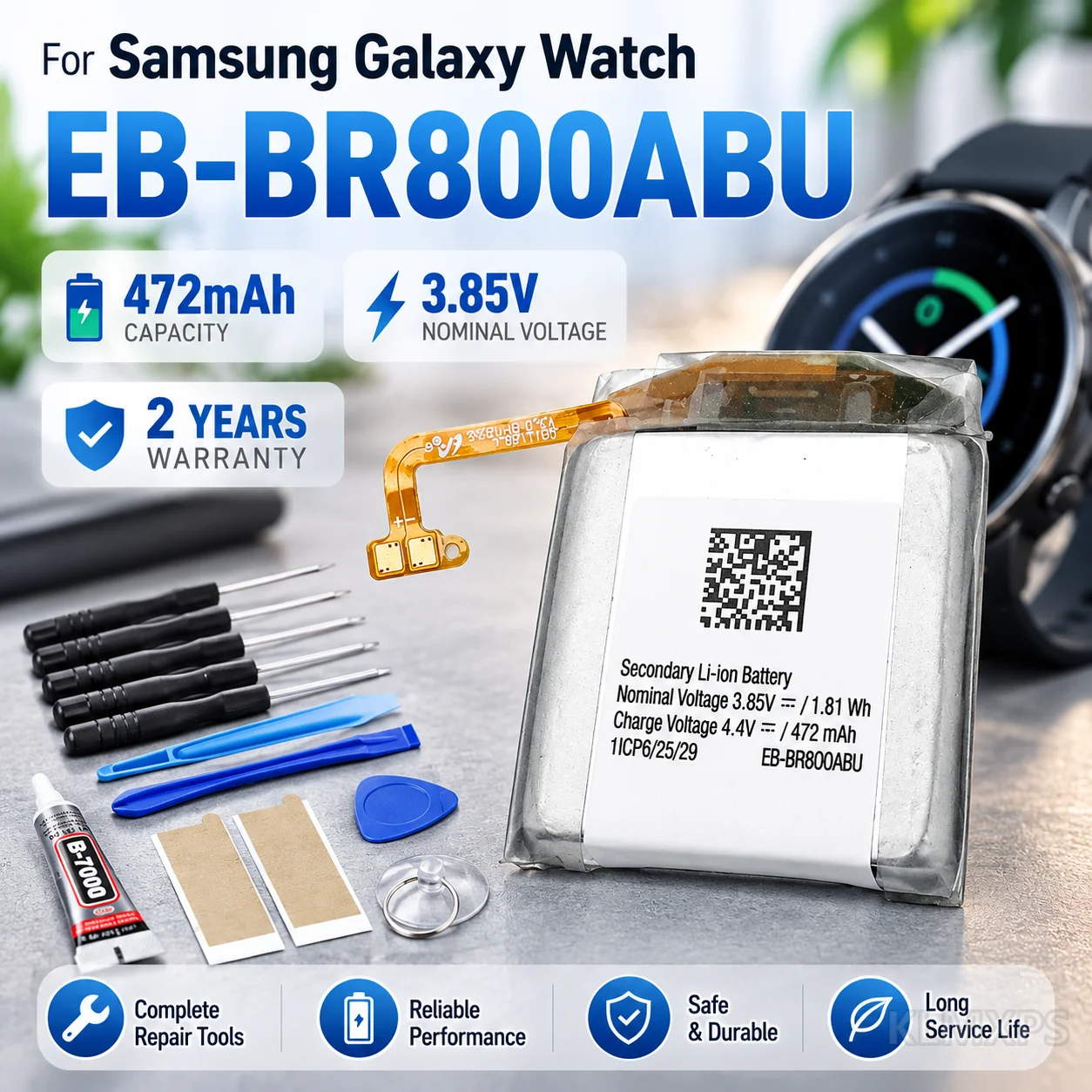 Replacement Battery EB-BR800ABU 472mAh For Samsung Galaxy Watch 46mm SM-R810 SM-R800 SM-R805 With Watch Repair Tool Kit Included