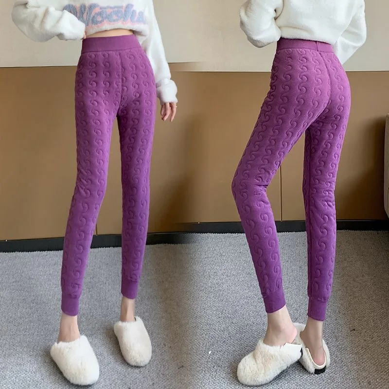 

Delong Cotton Pants for Women Thickened Velvet Winter High-waisted Slim-fitting Inner Leggings Trousers