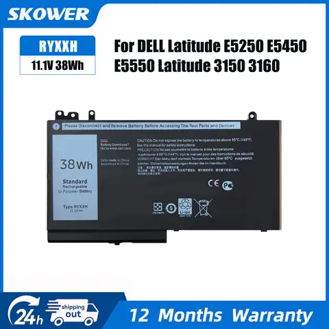 SKOWER 51Wh G5M10 38Wh RYXXH Laptop Battery for Dell Latitude 3150 3160 E5250 E5450 E5550 9P4D2 8V5GX R9XM9