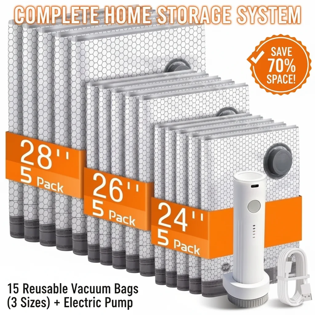 

Портативный беспроводной компрессионный набор для вакуумной упаковки: перезаряжаемый насос, вакуумные пакеты для путешествий, чемоданов, экономия места, органайзер