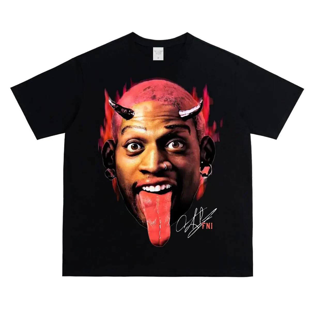 Summer American Rodman Devil Big Head Print Heavy Cotton Short Sleeve T-Shirt Men's and Women's Trend Loose Crew Neck Top