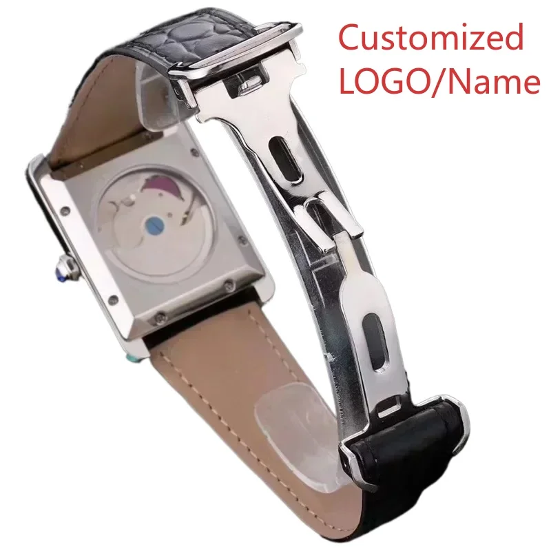 ساعة يد رياضية للرجال ميكانيكية أوتوماتيكية 904L من الفولاذ المقاوم للصدأ ساعات خلفية من الجلد الأسود 31*41 مللي متر مخصصة