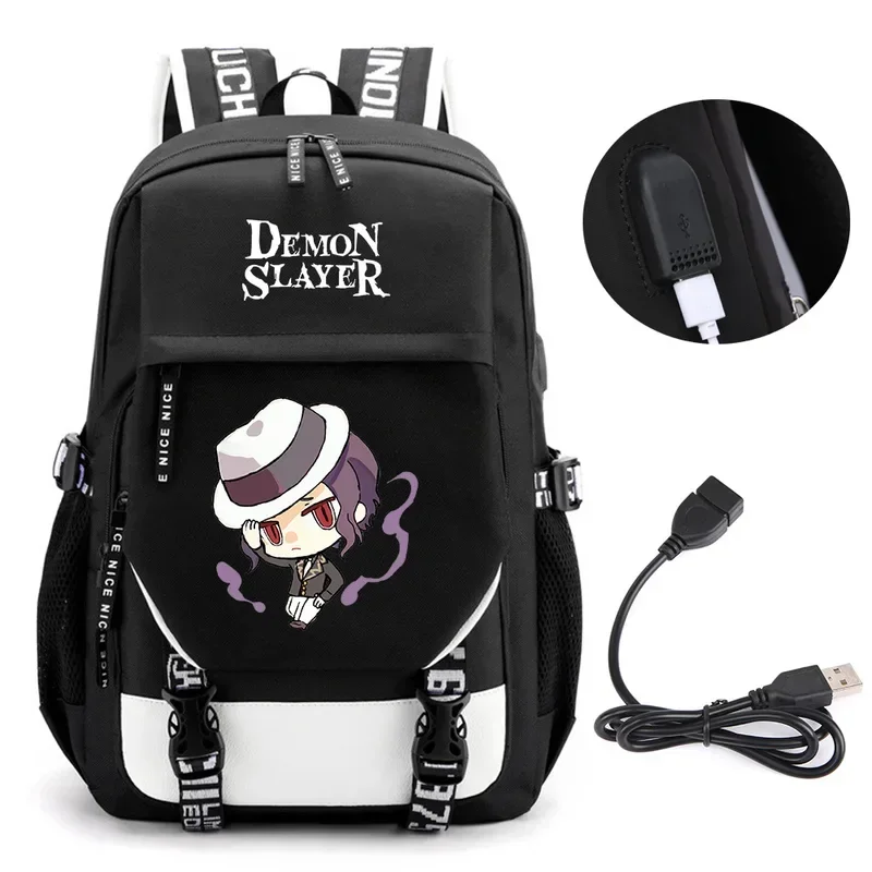 Anime Demon Slayer Kamado Nezuko Backpack School Book Bags Mochila Travel USB Port Bag Laptop Boy Girls Gift MN9