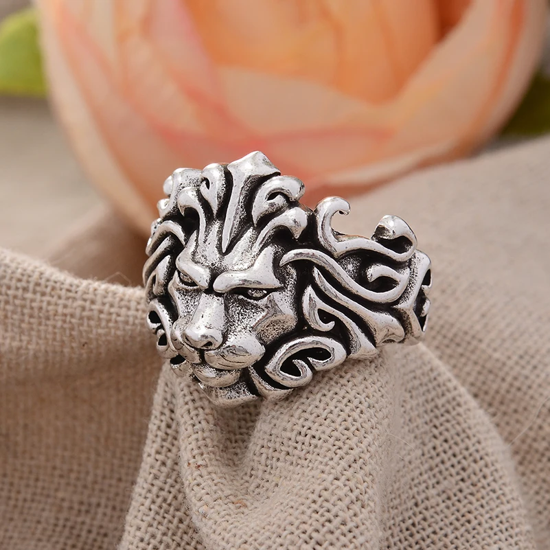 Vintage Domineering Lion Animal Design Thai Silver Man Party Ring Jewelry Christmas Gifts No Fade