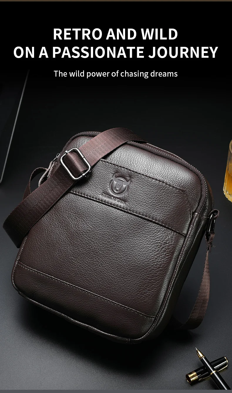 BULLCAPTAIN Herren-Umhängetasche, modische Ledertasche, trendige Retro-Herren-Umhängetasche aus hochwertigem Rindsleder. – Detail 5
