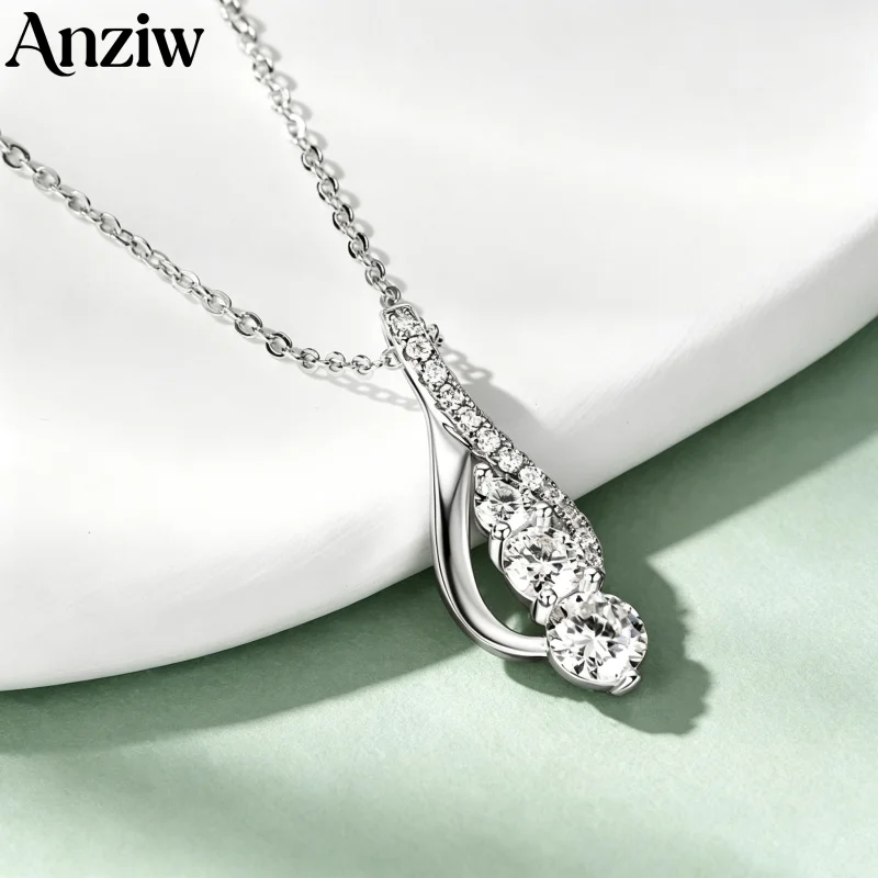 Anziw S925 Sterling Silver Infinity Pendant Necklace Round D Moissanite Twist Teardrop Chain For Women Valentine Jewelry Gift