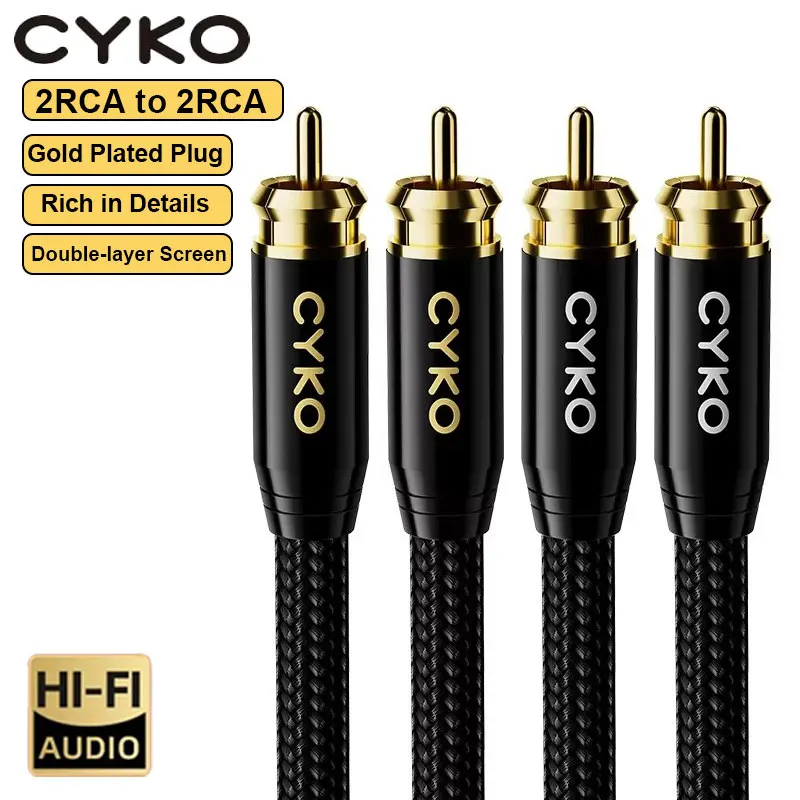 CYKO 1 pair RCA audio cable 2 RCA to 2 RCA Interconnect Cables HIFI Stereo 6N OFC Male to Male For Amplifier DAC TV car audio