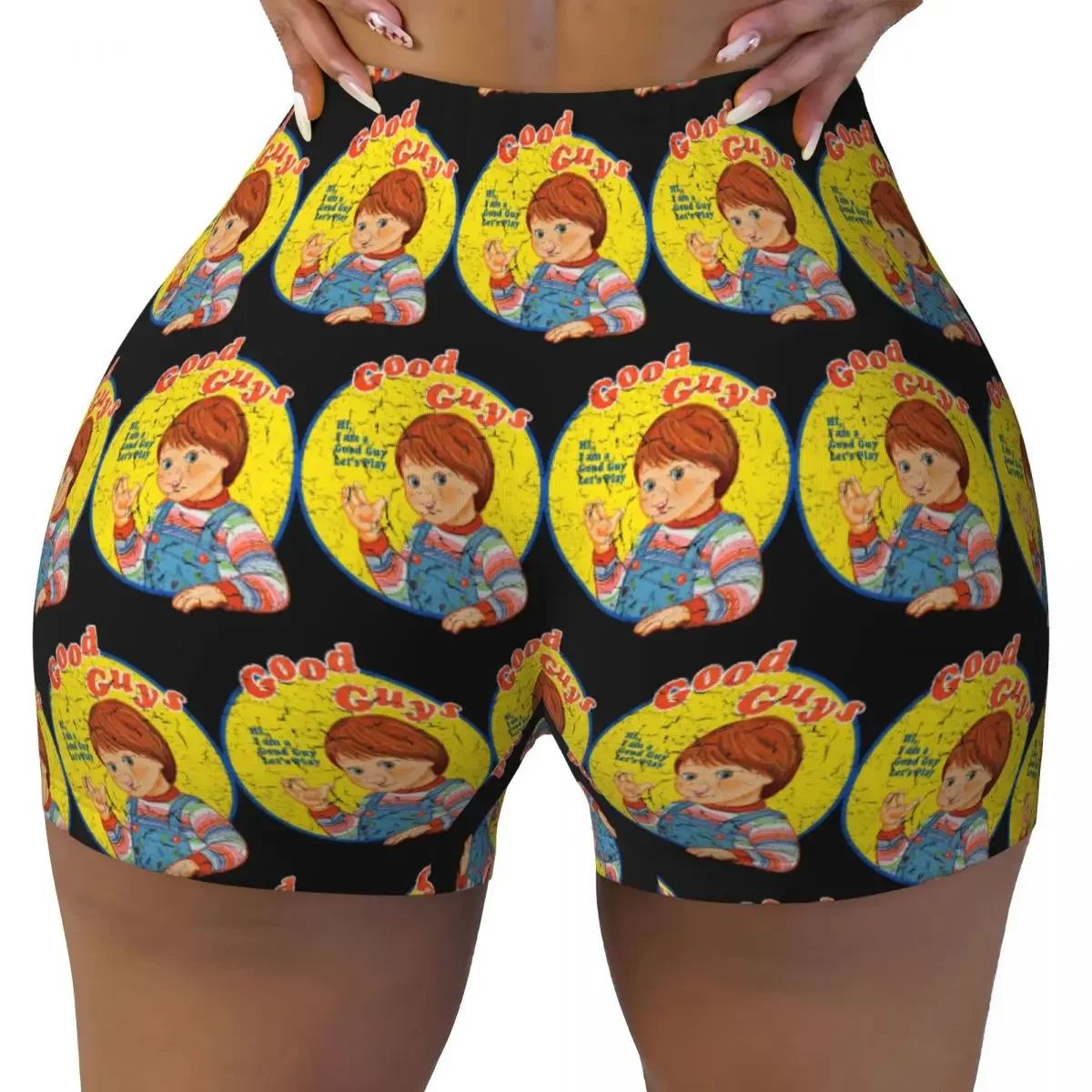 Custom Good Guys Child's Play Chucky Doll Yoga Shorts Women Gym Workout Running Athletic Volleyball Biker Shorts