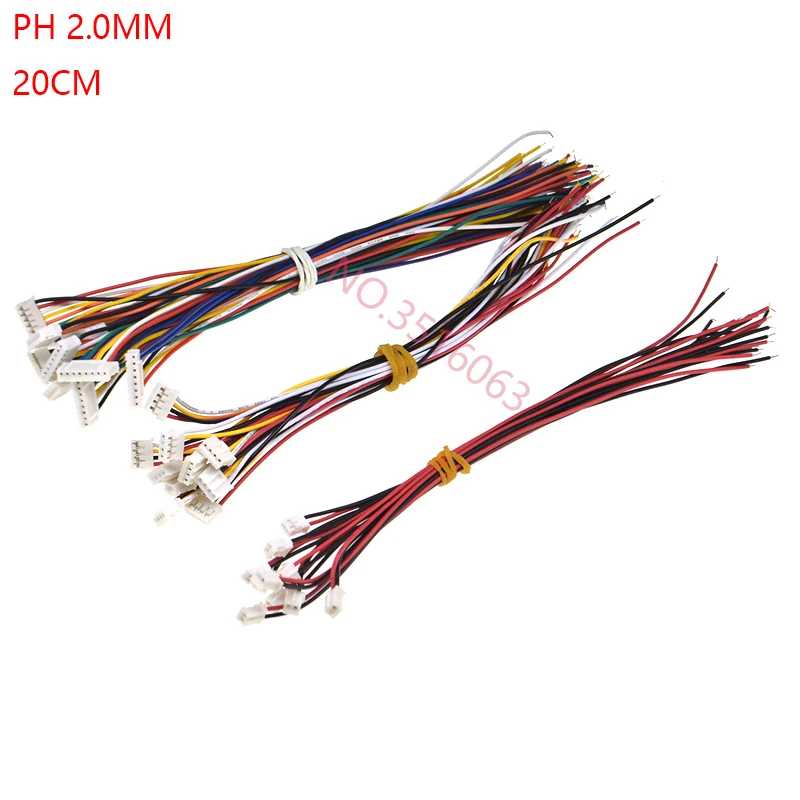 10pcs 20cm ph2.0 2/3/4/5/6/7/8/9/10 Pin Connector Plug With Cable Wire 2p/3p/4p/5p/6p/7p/8p/9p/10p 2.0mm Pitch