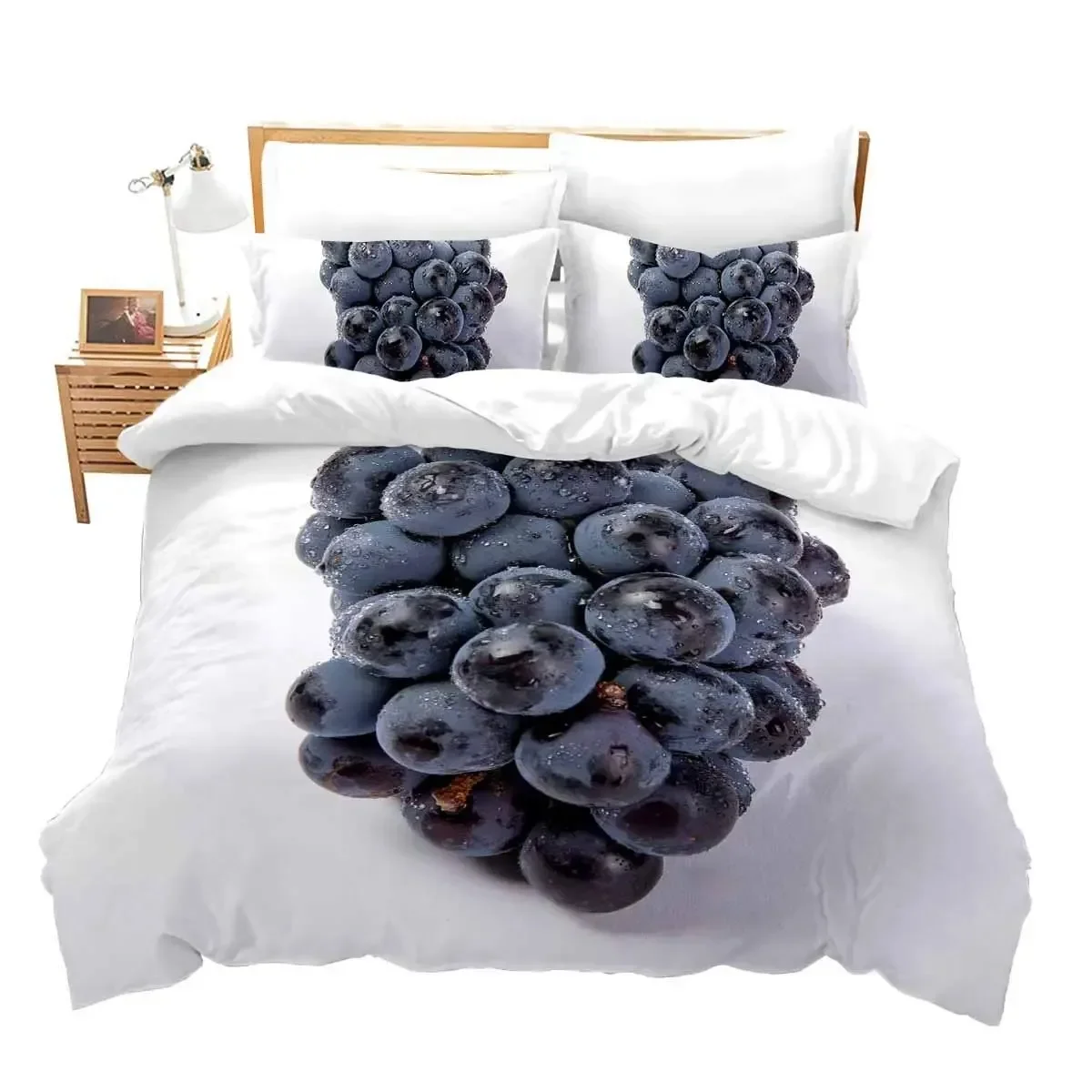 Purple Grape Comforter Cover Summer Fruit Duvet Cover Grapevine Leaves Plant Bedding Set Natural Garden Themed Quilt Cover
