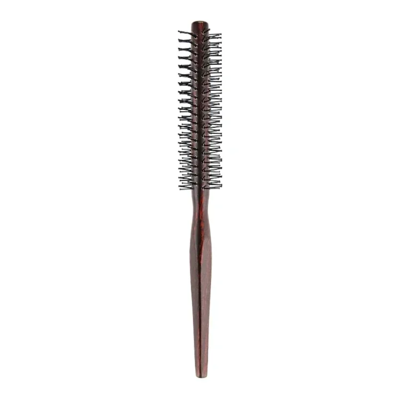 1 Pcs Curly Hair Styling Roller Comb Mini Round Nylon Hair Brush With Wooden Handle For Thin Or Short Hair Men Women Use