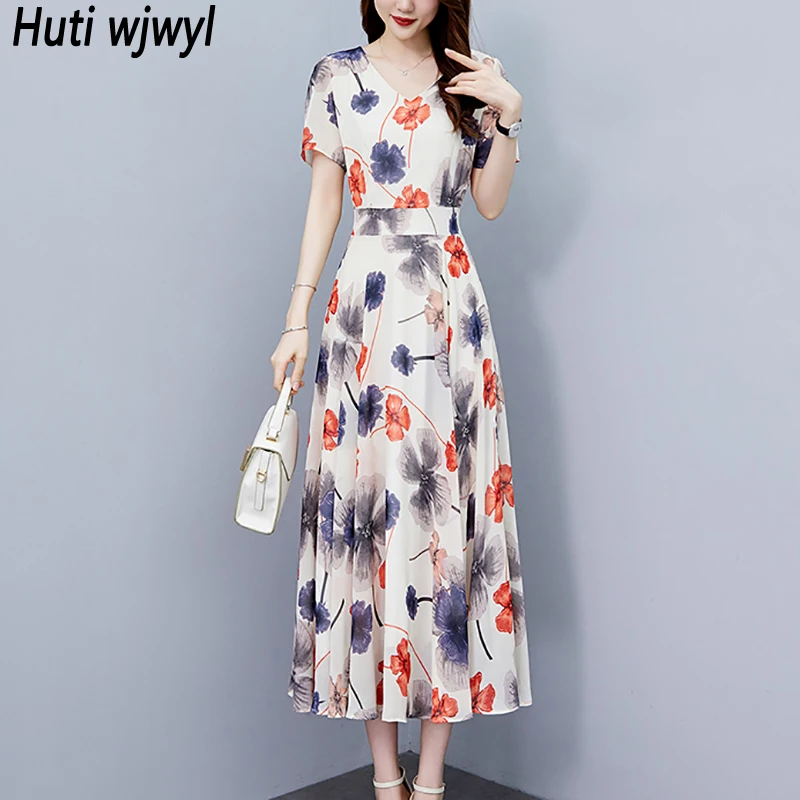 Sukienka letnia w kwiaty z szyfonu w stylu boho na plażę, damska, obcisła, vintage, luksusowa, długa sukienka na imprezę, elegancka, codzienna, szykowna, na studniówkę, midi, vestido, 2025