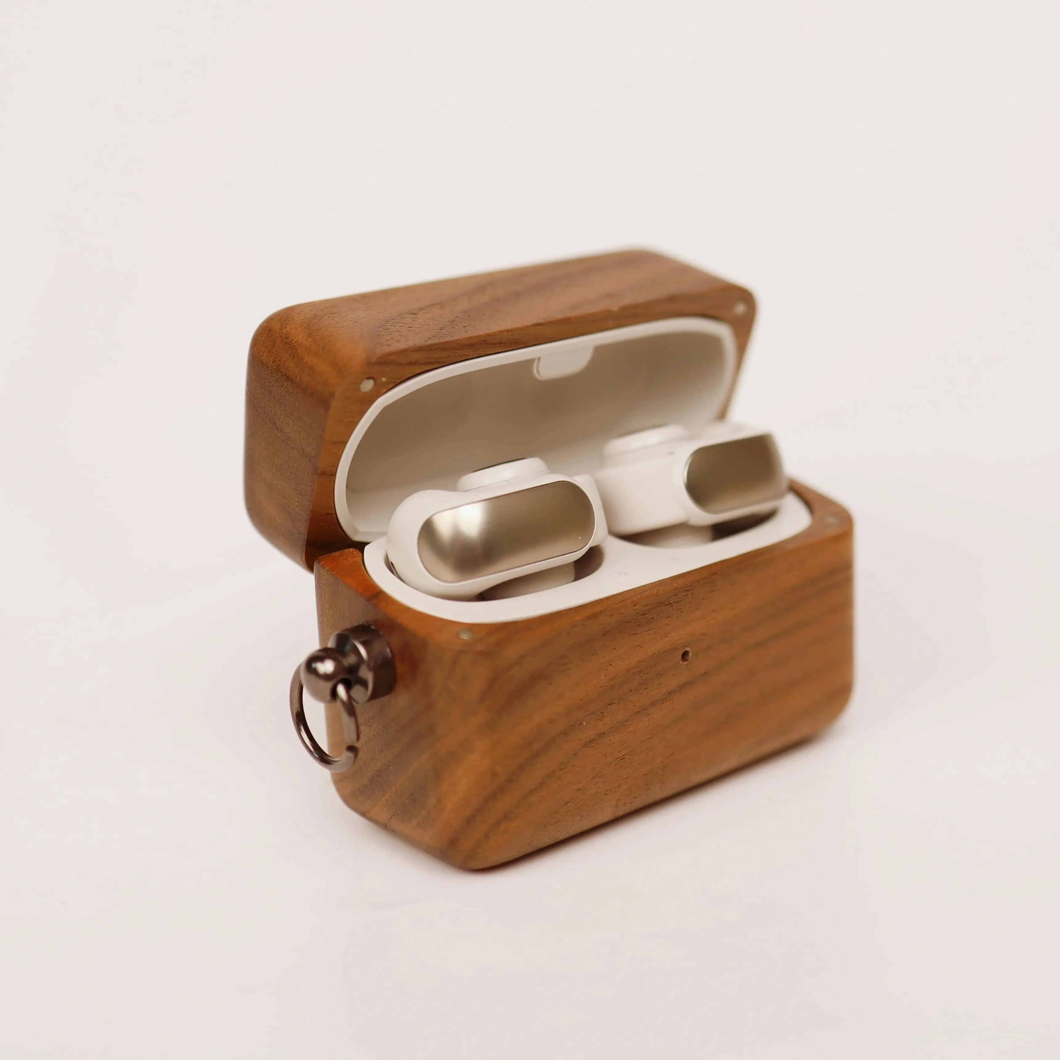For Bose Ultra Open Earbuds Walnut Wood Square Case Full Cover Split Protective Cover with Leather Strap