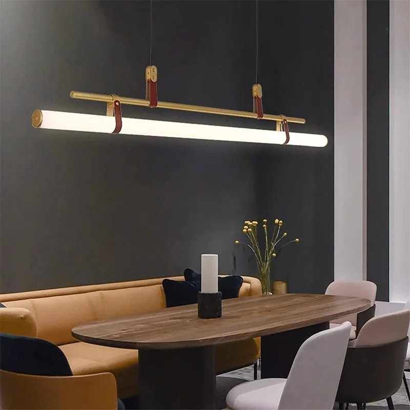 Nordic Minimalist LED Pendant Lamp designer long strip chandelier Dining room Study Room Office Kitchen island chandelier view 5