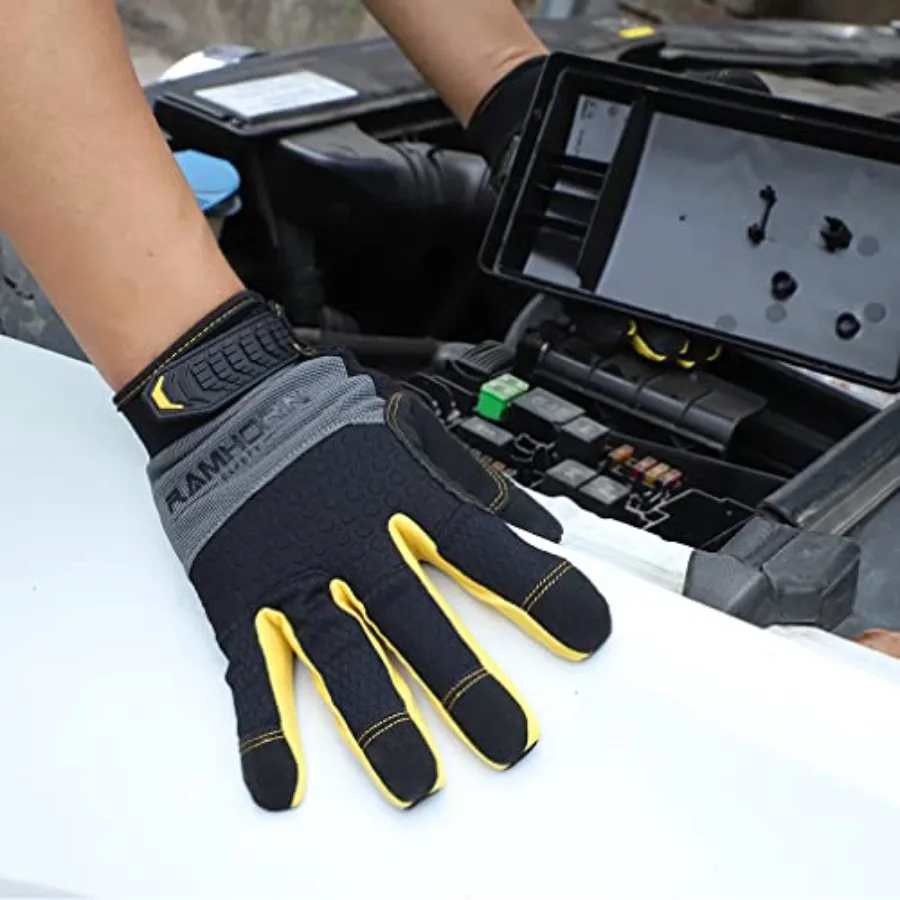 Work gloves for mechanics: reinforced finger joint protection, multifunctional utility gloves in black, flexible breathable wea