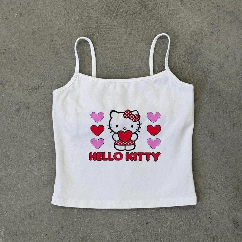 Y2k Estetica Hello Kitty Stampa Vestiti Vintage Punk Gotico Canotta Baby Tee Grunge Crop Top Emo Ragazze Donne Corsetto Canotte