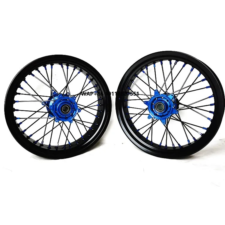 Motorcycle Supermoto  Wheels Rims Set Fit WR250F 2001-2019 WR450F 2003-2018 Black Rim Blue Hub