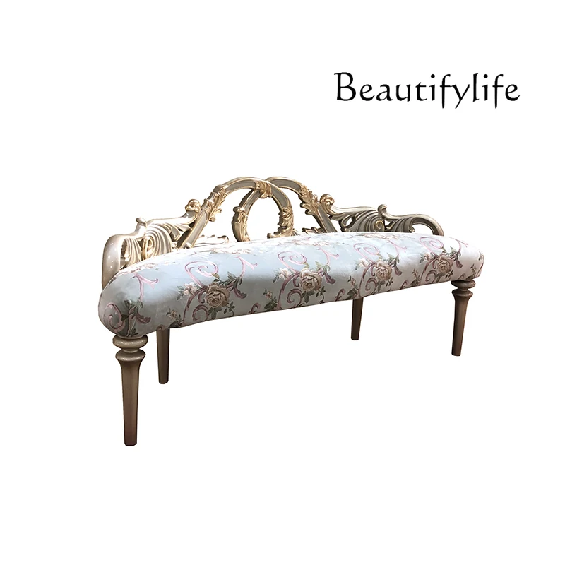 

French solid wood bedside stool European luxury carved bedroom bed sofa changing shoes bedside bench furniture