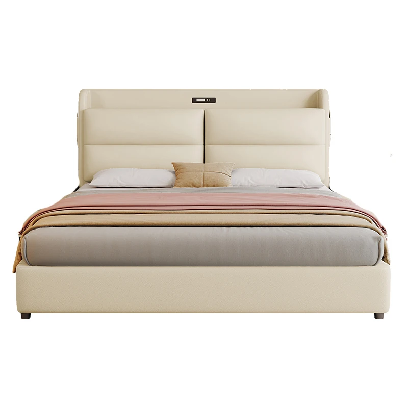 ^Modern Cream Smart Storage Bed with Integrated Charging & Triple-Zone Drawers - Luxury Hydraulic Upholstered Bed Wholesale