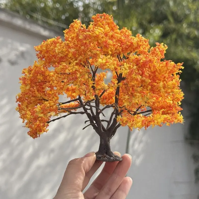 Miniature model sand table simulation wire flower tree with base yellow orange osmanthus micro landscape diy handmade window dec