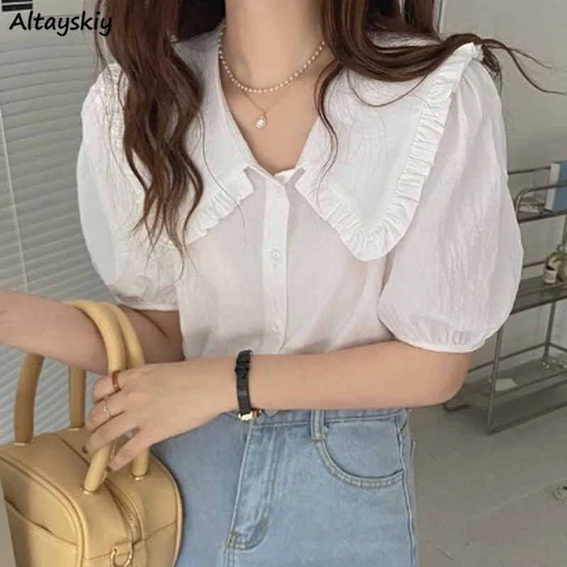 

Shirts Women Lovely Ins Clothing Elegant Fashion Solid Straight Summer Young Ladies All-match Street Wear Korean Style Popular