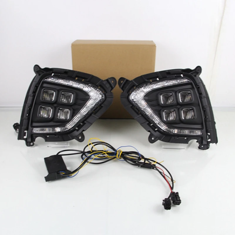 1Pair DRL For Hyundai Creta IX25 2017 2018 2019 2020 LED Daytime Running Light fog lamp Cover with yellow turning signal