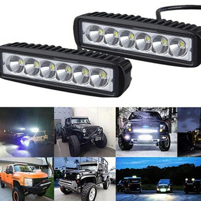 18W 6 LED Car LED Work Light DRL Spotlight High Bright Waterproof Auto Offroad SUV Truck Headlights Driving Lamp 12V